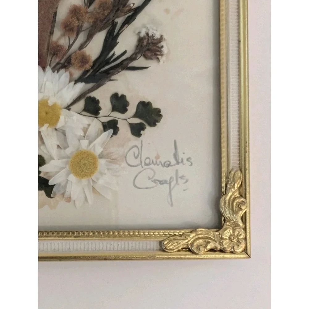 Vtg Framed Floral Dried Flower Picture Art Wall Hanging Signed Stella Turner